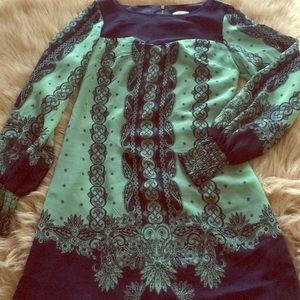 Long Sleeve Shift Printed Mini Dress